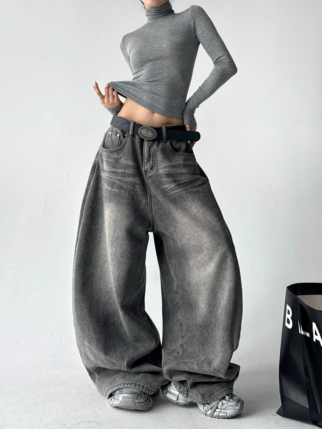 Calça jeans Baggy Cinza