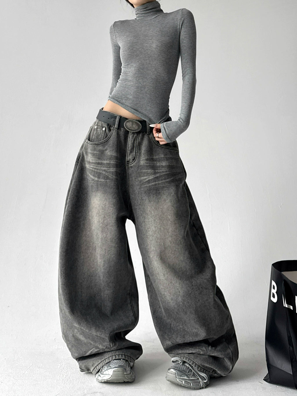 Calça jeans Baggy Cinza