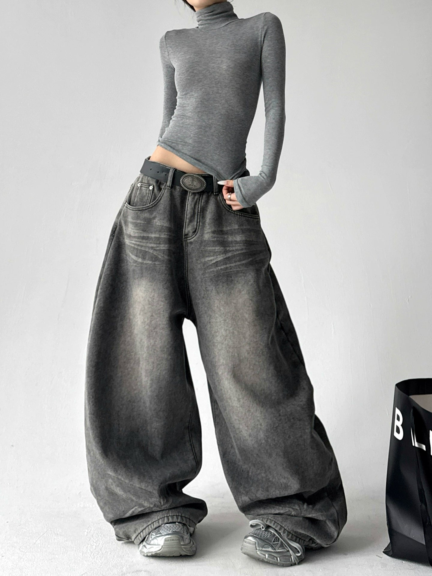 Calça jeans Baggy Cinza